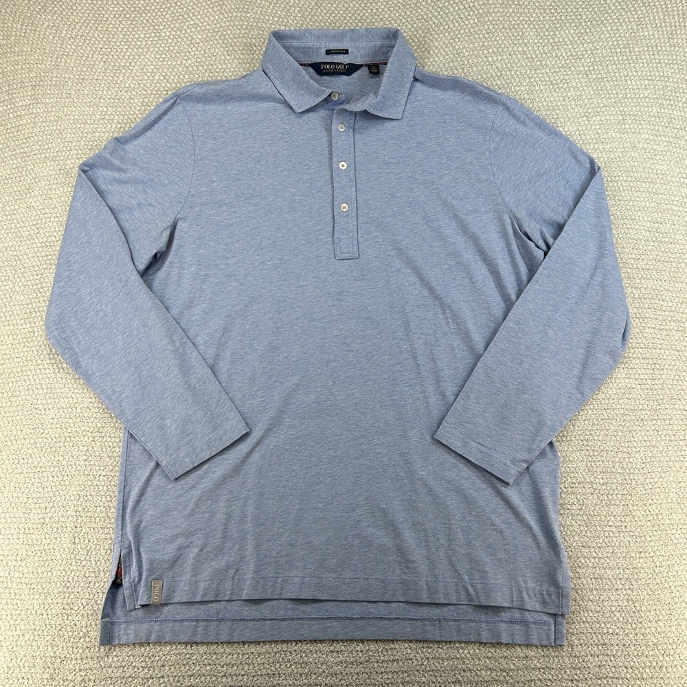 Polo Golf Ralph Lauren Shirt Mens Large Blue Stretch Lisle Long Sleeve Preppy